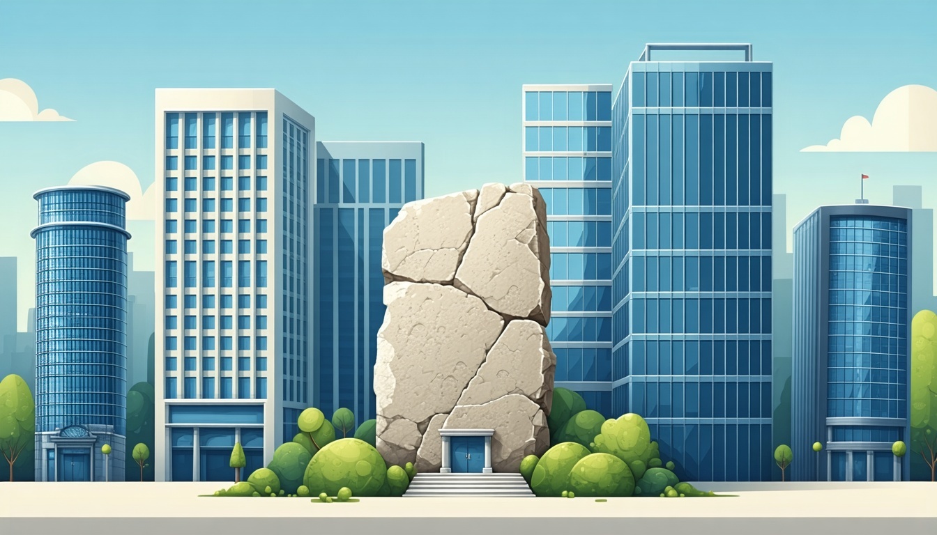 illustration of rosetta stone amongst commercial real estate buildings-1