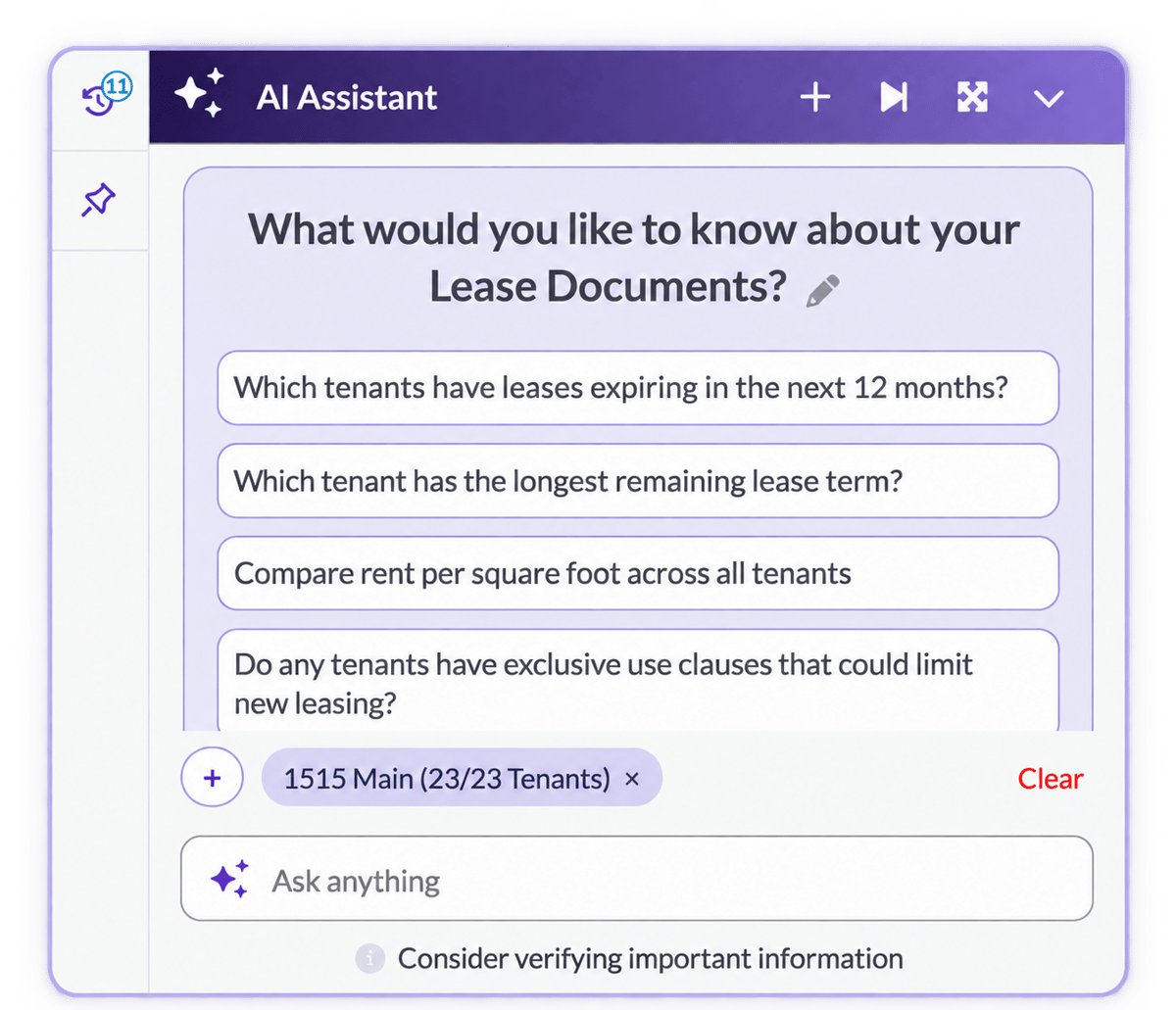 Purple AI Assistant Lease Chat UI